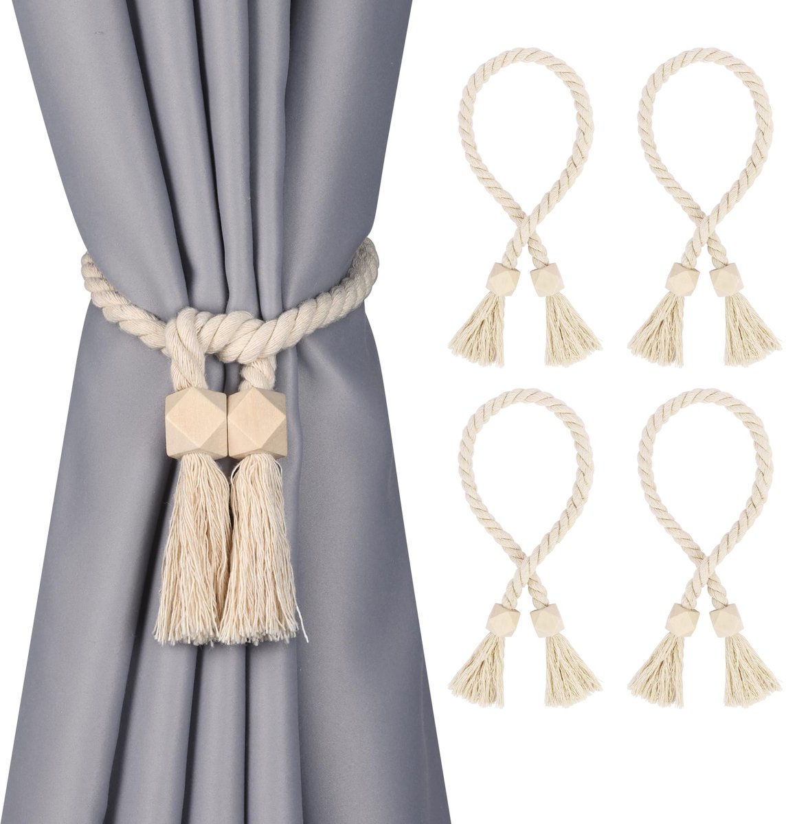 Ibenzoa® Handgebreide Boho Gordijnhouders met Magnetische Sluiting voor Diverse Ruimtes