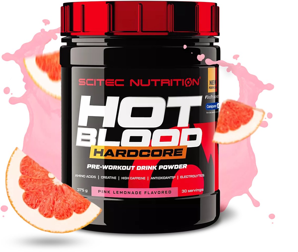 Scitec Nutrition® - Hot Blood Hardcore (375 gram - Pink Lemonade) - Citrusvrucht - 30 doseringen - krachtige pre workout formule - poeder - pre-workout