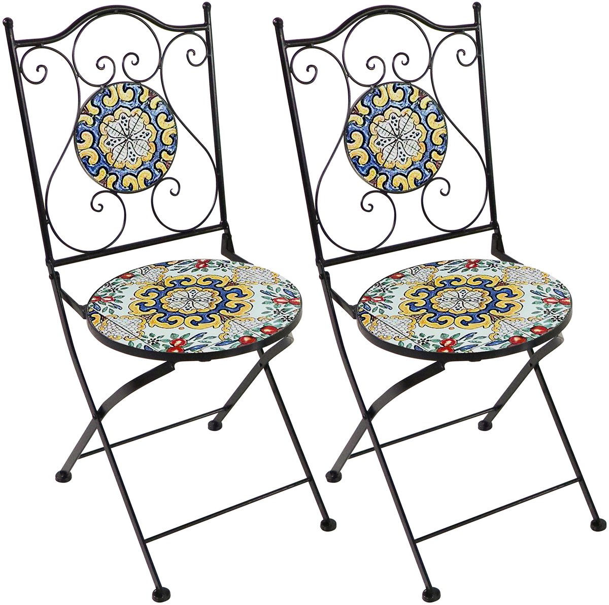 AXI Amélie Bistro Stoelen – Inklapbaar – Klassiek Multikleur – Metalen inklapbare tuinstoelen – Hoge rugleuning – Set van 2 stuks – Mozaïeklook – Ingelegd met keramische tegels – 150 kg draagkracht – Tuin, terras of balkon