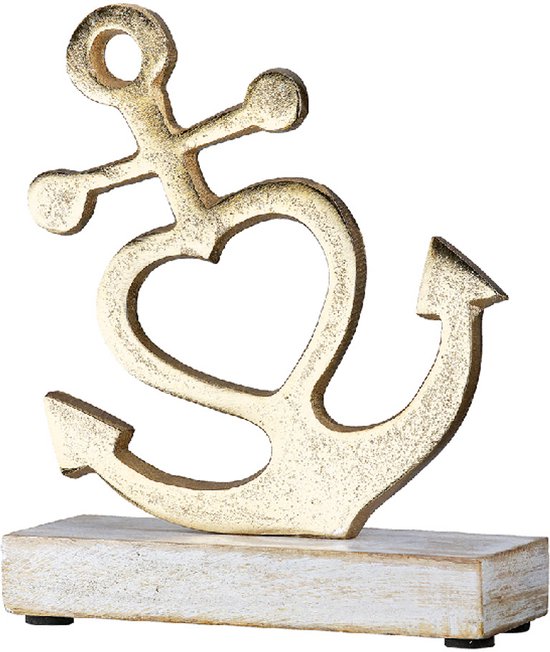 Beeld geloof hoop en liefde - aluminium - goud - hout - 5x15x20.5 cm
