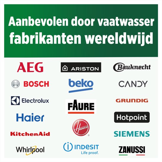 Recommandé par AEG, Ariston, Bauknecht, Bosch, Beko, Candy, Electrolux, Faure, Grundig, Haier, Hotpoint, Hoover, Indesit, KitchenAid, Siemens, Whirlpool, Zanussi.