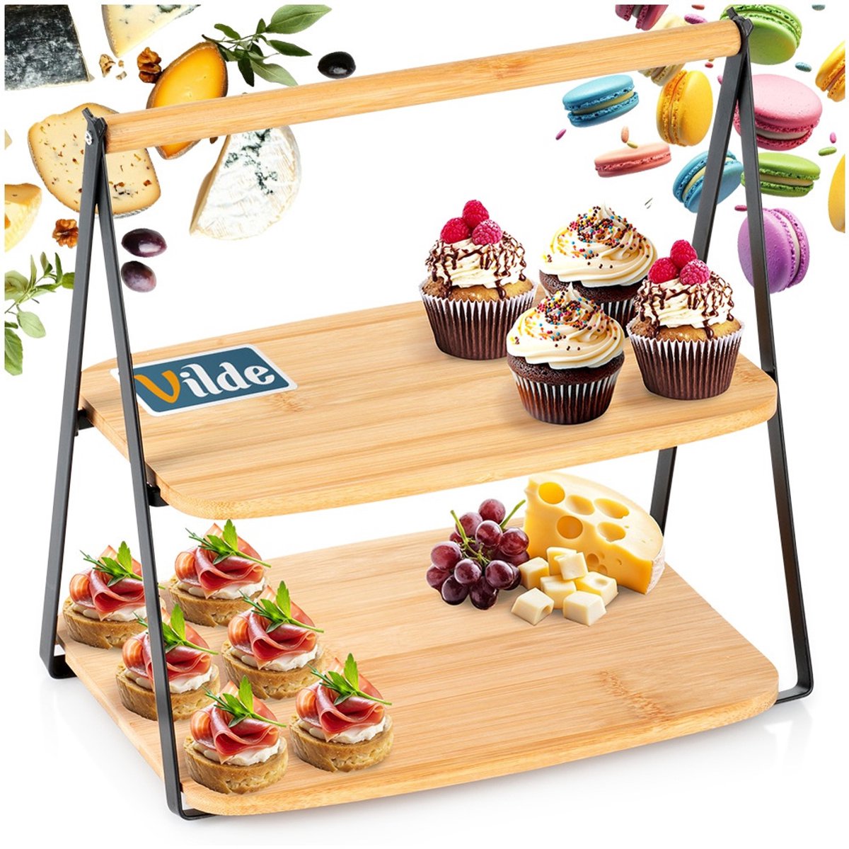 Etagère Bamboe met 2 Verdiepingen 28x20x27,5 cm - Serveertoren - Taartplateau - Cupcakestandaard - Taartstandaard