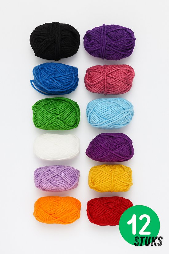 Breiwol Set – 12 Kleuren Garen – Polyester – 120g Totaal – Haak- en Breigaren voor DIY Projecten – Garen - Brei wol - Hobby & Handwerk - Naaien Accesoires - Borduren - Naaimachine - Naaibenodigheden