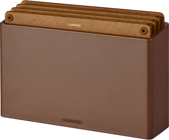 Set de Planches à découper COMBEKK avec support – 4 pièces – Bois pressé – Résistant et lavable au lave-vaisselle – Marron – 20 x 30 cm