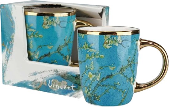 Koffiekopjes set van 2 - Amandelbloesem - Van Gogh - Koffiekopjes met oor 150 ml - Hollandse cadeautjes - Nederland cadeau - Koffiekopjes met oor