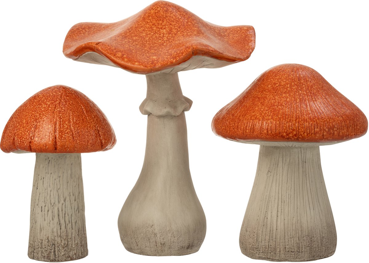 J-Line decoratie Paddenstoel - magnesium - oranje - set van 3