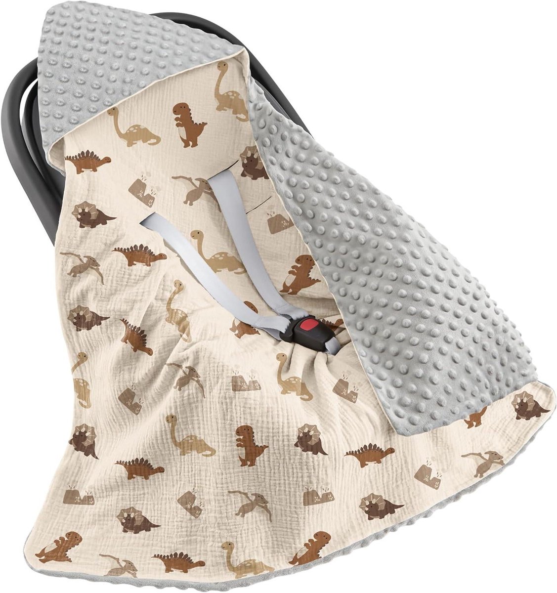 Wikkeldeken voor baby's 90 x 90 cm - Kinderwagen en kinderzitjes - Universeel babydeken voor pasgeborenen en peuters - Inslagdeken met punt riem - Geschikt voor jongens (dinosaurus)