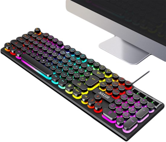 NAXSIR Mechanisch Gaming Toetsenbord met Full RGB Verlichting | Zwevende Ronde Toetsen + Mechanisch gevoel | Multimedia Bediening & Numeriek Toetsenblok | Geschikt voor Esports en PC Werken​