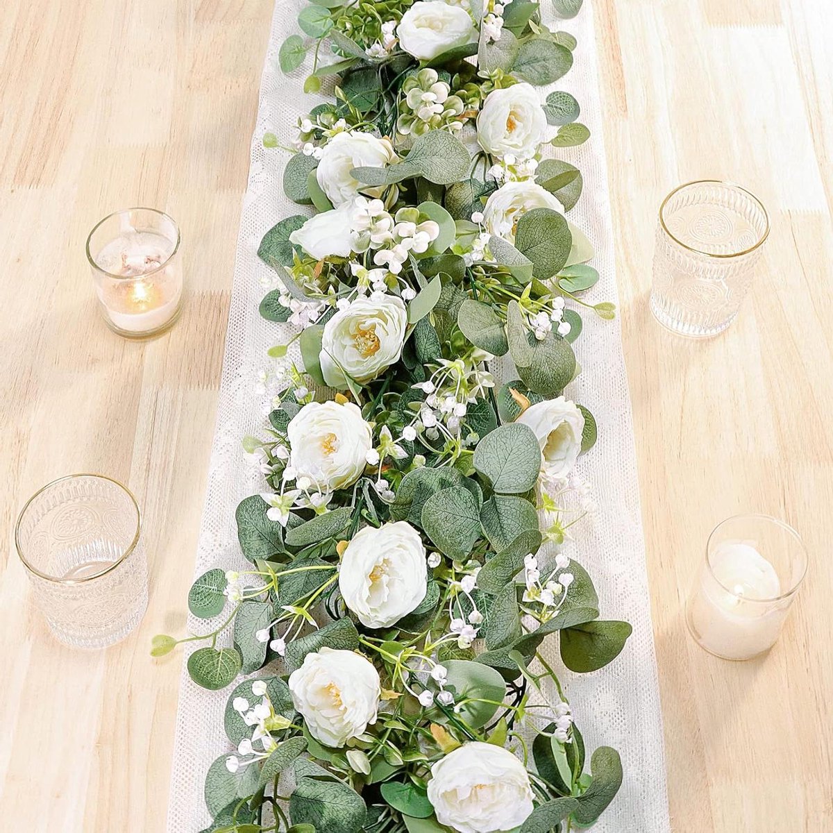 Kunstbloemenkrans Trouwkrans 2 Stuks Kunstbloemen Eucalyptus Slinger Hangende Krans Wit Kunstplant voor Achtergrond Feestdecoratie (2 Wit)