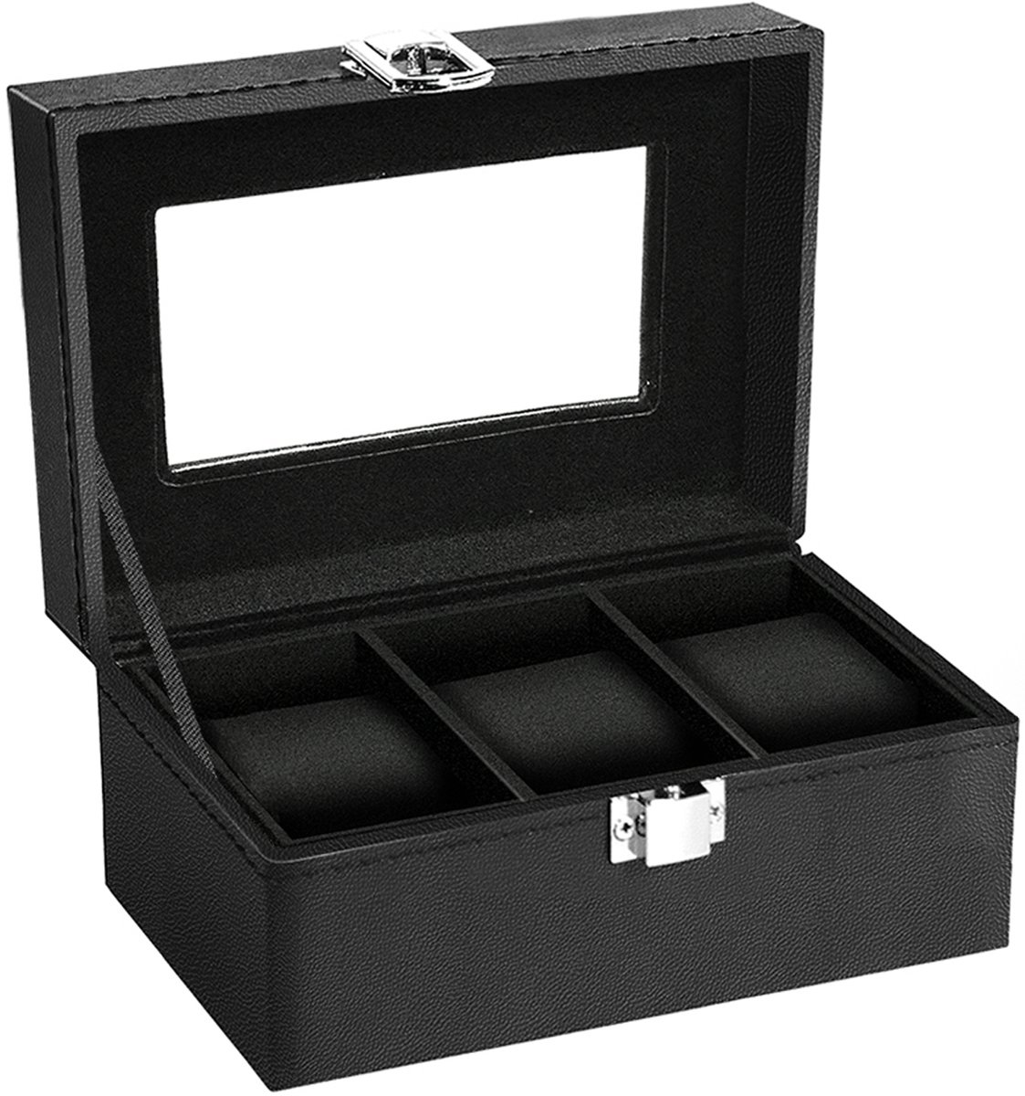 Uten Horlogedoos - Luxe Horloge Box - Juwelendoos - Sieradendoos - 3 vakken - Zwart
