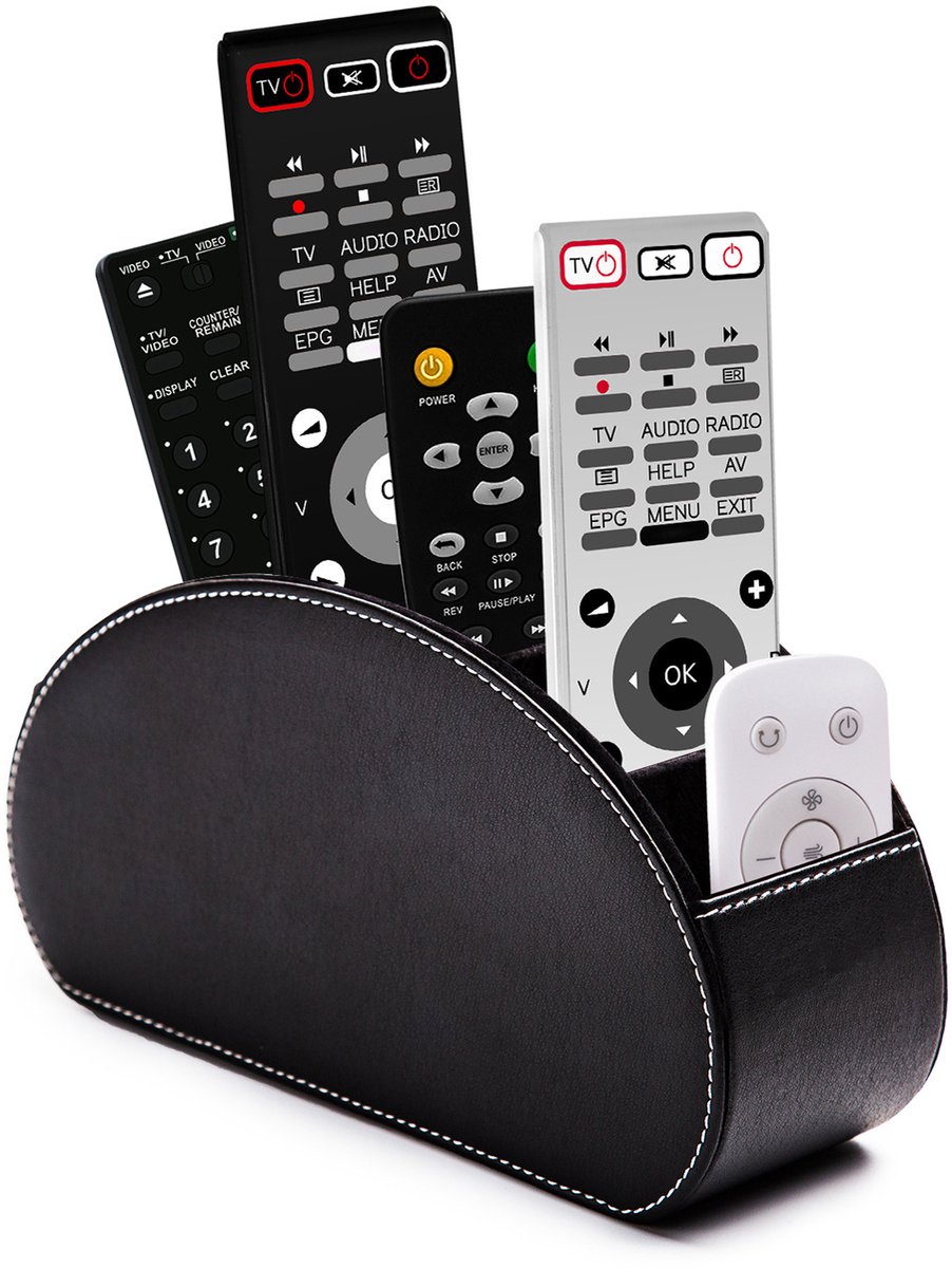Afstandsbedieningsorganizer - Afstandsbedieningshouder-organizer - Universeel - TV-accessoires - Tafelmodel leren afstandsbedieningsorganizer - 5 ruime compartimenten (zwart)