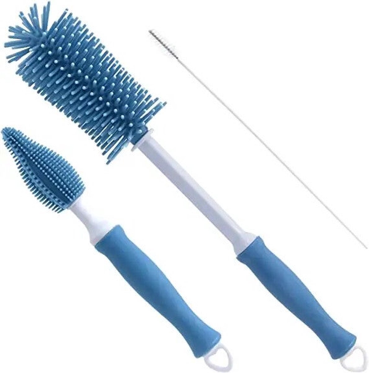 Image of 3-Delig - Flessenborstel Baby - Blauw - Flessenreiniger - BPA vrij - Siliconen Flesvoedingsaccessoires