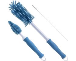 3-Delig - Flessenborstel Baby - Blauw - Flessenreiniger - Zuigflessen - Babyflessen - BPA vrij - Siliconen Flesvoedingsaccessoires