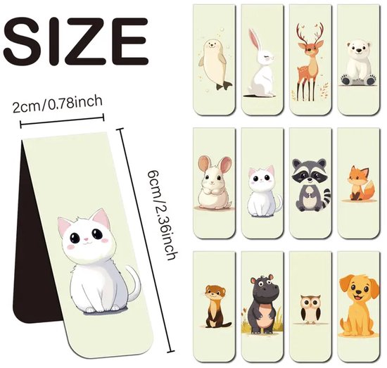 Marque-pages magnétiques Animaux | Série de 12 | Amusant et durable