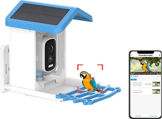 BALORS® Vogelvoederhuisje met Camera - Full HD & Premium Geluid - Met Zonnepanelen - Waterdicht - Dag- & nachtzicht - Bewegingsdetectie - Vogelvoederstation - Nestkastje op Paal - Inclusief Nederlandse handleiding - Blauw