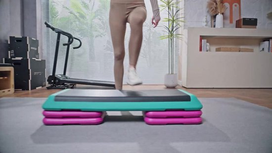 HOMCOM Stepboard aerobic fitness hometrainer stepper in hoogte verstelbaar 10 cm/ 15 cm/ 20 cm PVC PP zwart groen paars 110 x 40 x 20 cm