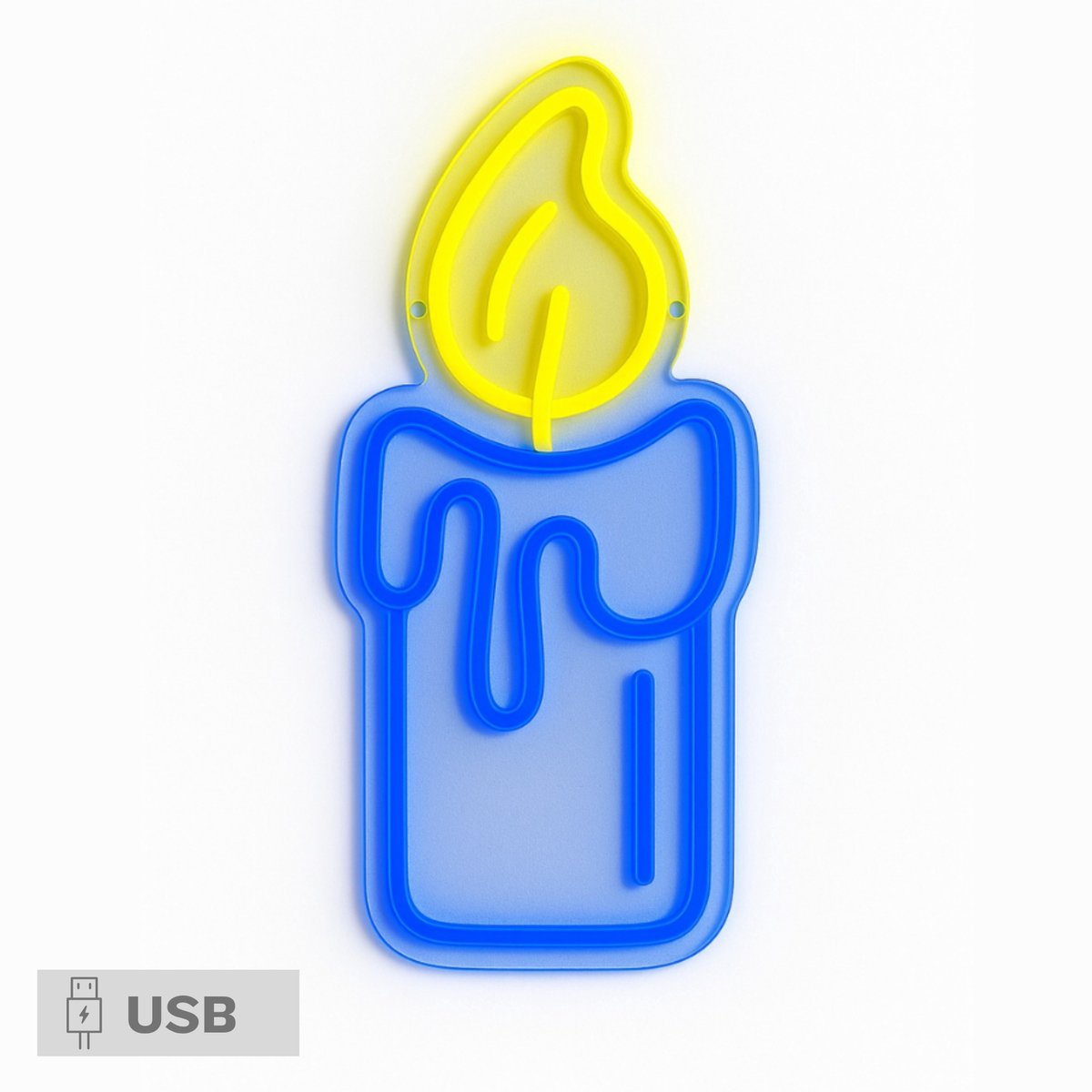 ZoeZo Design - Neon LED Lamp Kaars - Blauw - Geel - USB - Wandlamp - Candle - Wand Decoratie - Sfeerlamp - Sfeerverlichting