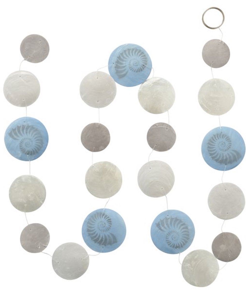 Boltze - Guirlande - Zomer - Decoratie - Schelpen - 180cm - Lichtblauw - Grijs - Woonslinger
