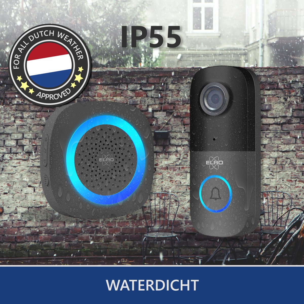 Afbeelding 3 van ELRO DV2000IP Wifi IP Video Deurbel – met Binnenunit – 1080P Full HD – Opname bij aanbellen of beweging - IP55 Waterdicht