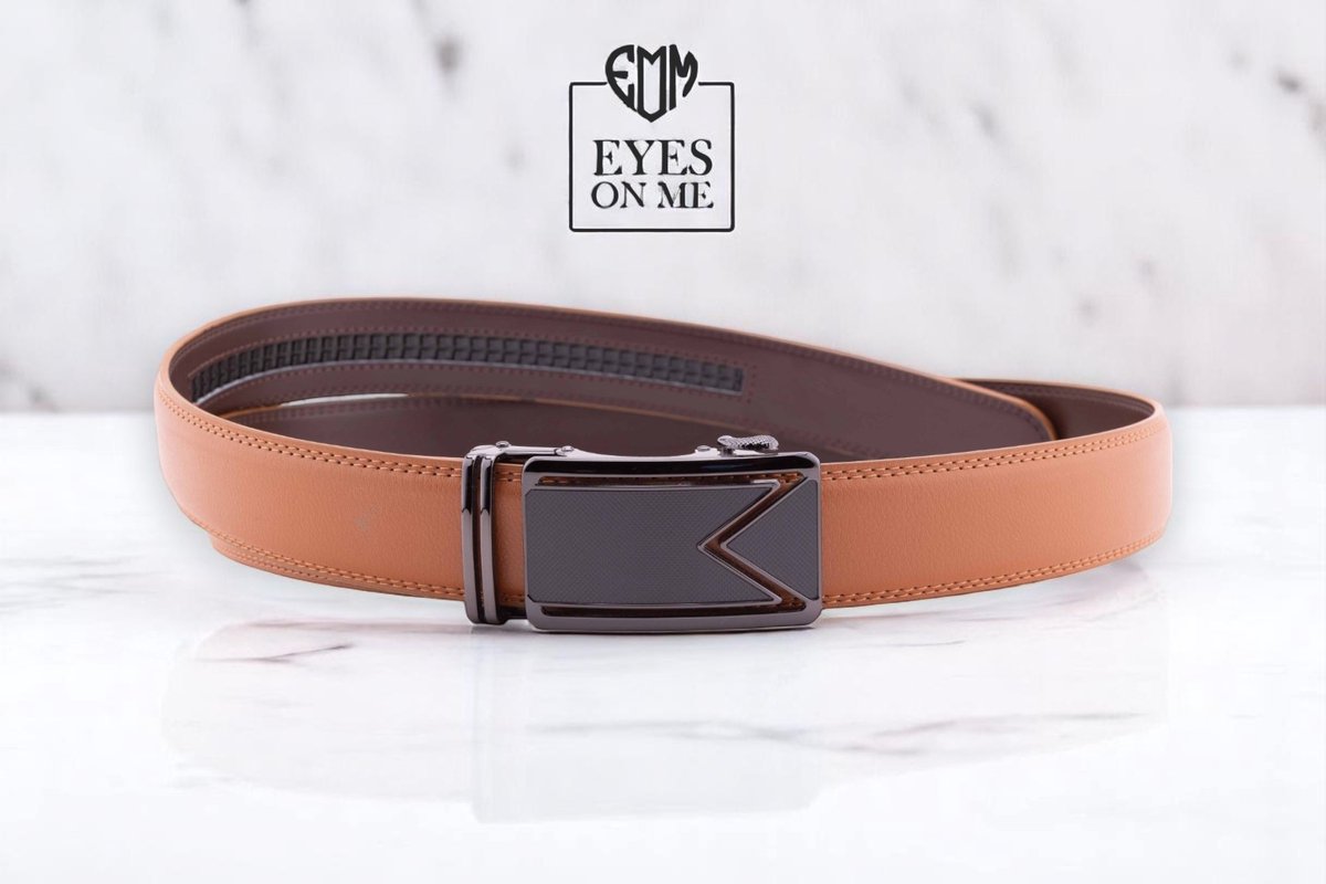 Camel lederen riem zonder gaatjes met automatische gesp voor heren ( Model L003 )