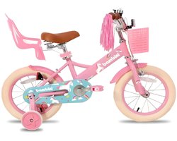 Bambini Kinderfiets - Fiets voor meisjes 16 inch - Voor kinderen van 3 tot 6 jaar - Inclusief opbergbak - Met zijwieltjes - Roze