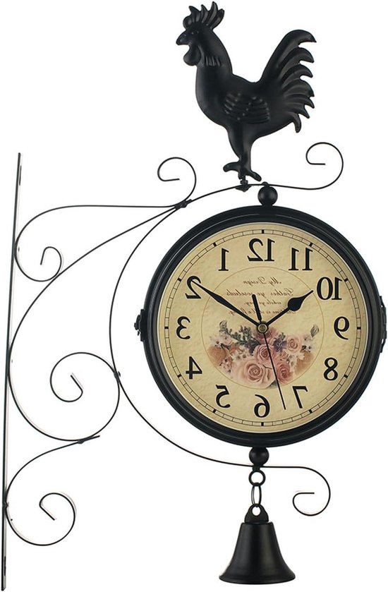 SXFYHXY Outdoor Vintage Klokken Smeedijzeren Retro Dubbelzijdige Station Klok Tuin Klok 360 graden Rotatie Waterdichte Outdoor Wandklok Decoratie Buiten Klok