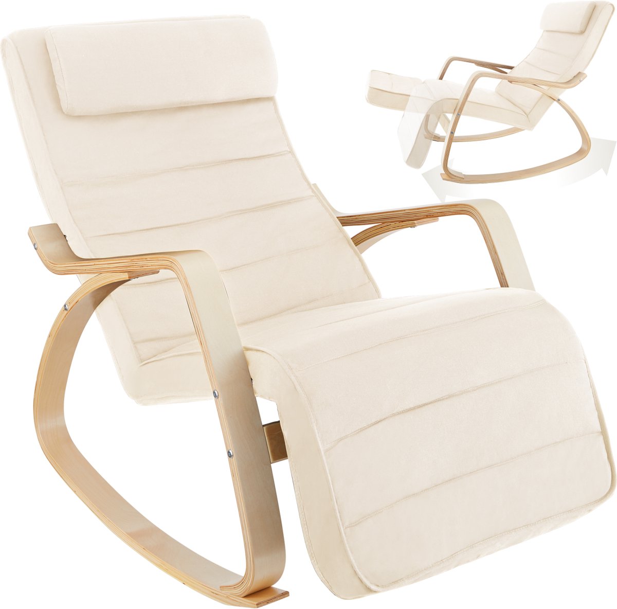tectake® Schommelstoel met kussen – Relaxstoel, loungestoel & fauteuil voor de woonkamer -