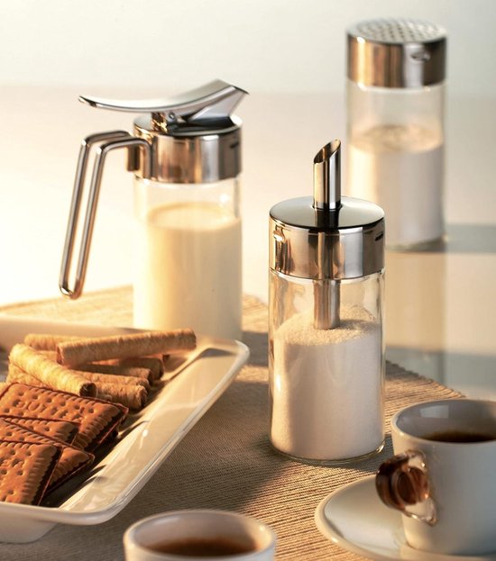 Lifestyle Lover Suikerstrooier van glas 350 ml fles, doseerder van roestvrij staal, ideaal voor witte bruine suiker (suiker is goed tegen tanden