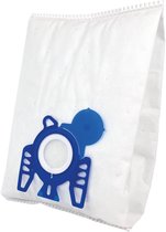 Witte stofzuigerzak met blauw sluitingsmechanisme en filter.