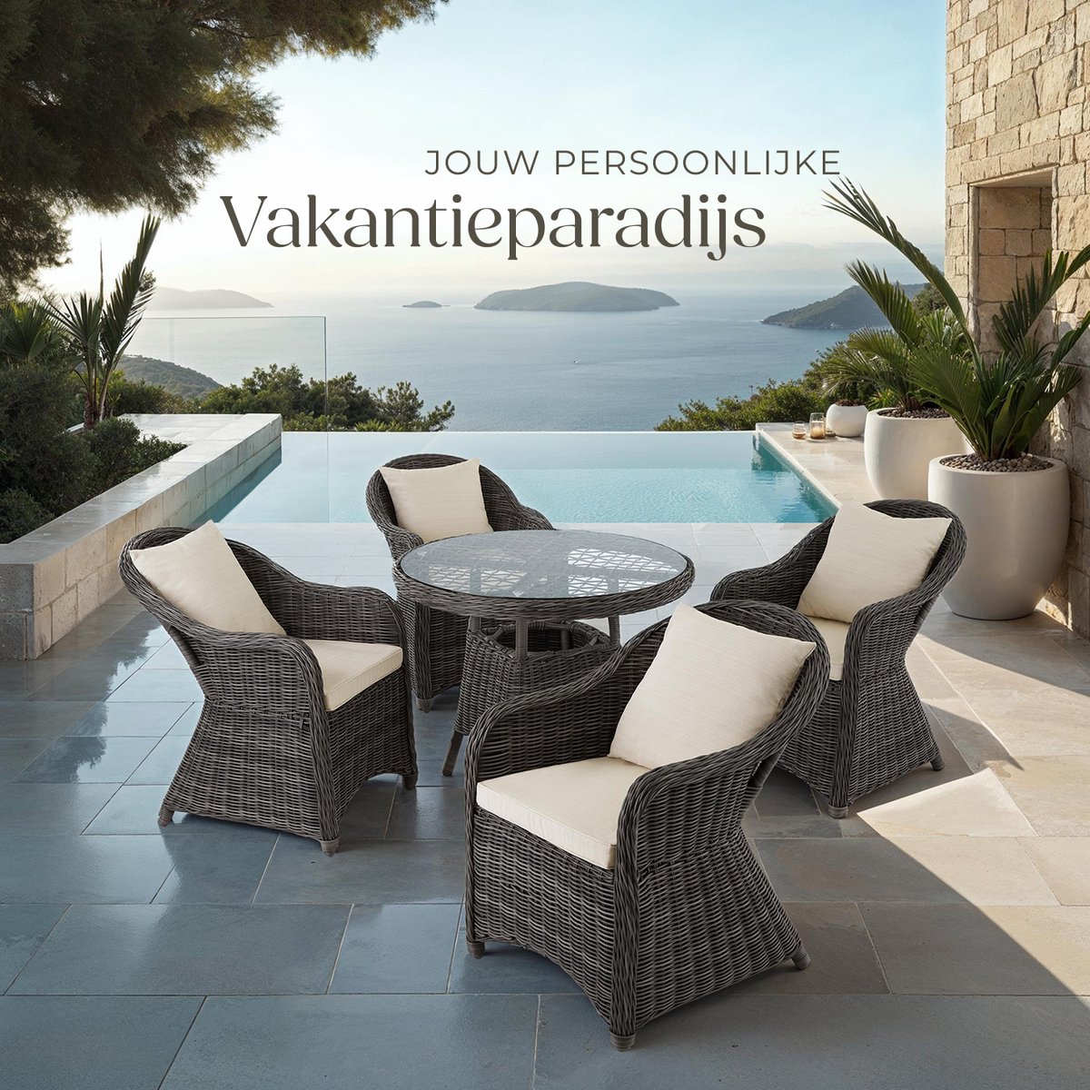 tectake® Set van 4 Wicker Stoelen - Polyrotan Tuinstoelen met Aluminium Frame - Rieten Buitenstoelen met Zachte Zitkussens - Weerbestendig voor Tuin, Terras, Balkon en Wintertuin - Grijs – foto 2