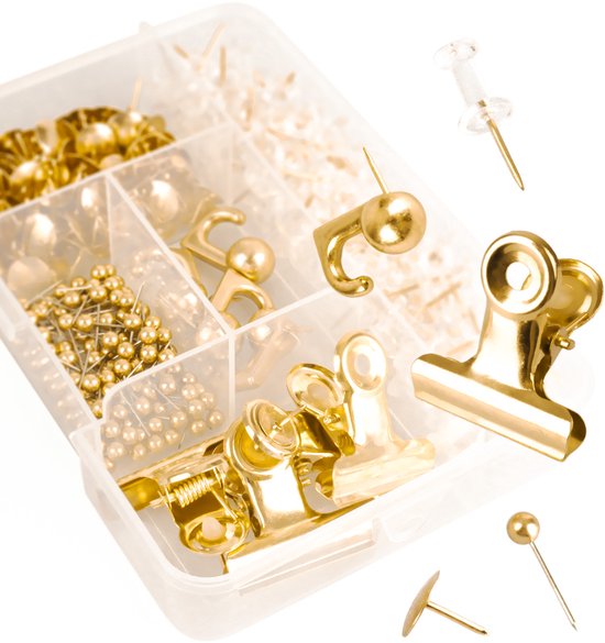 Punaises voor Prikbord of Memobord – Set van 310 Stuks in 5 Soorten - Goud
