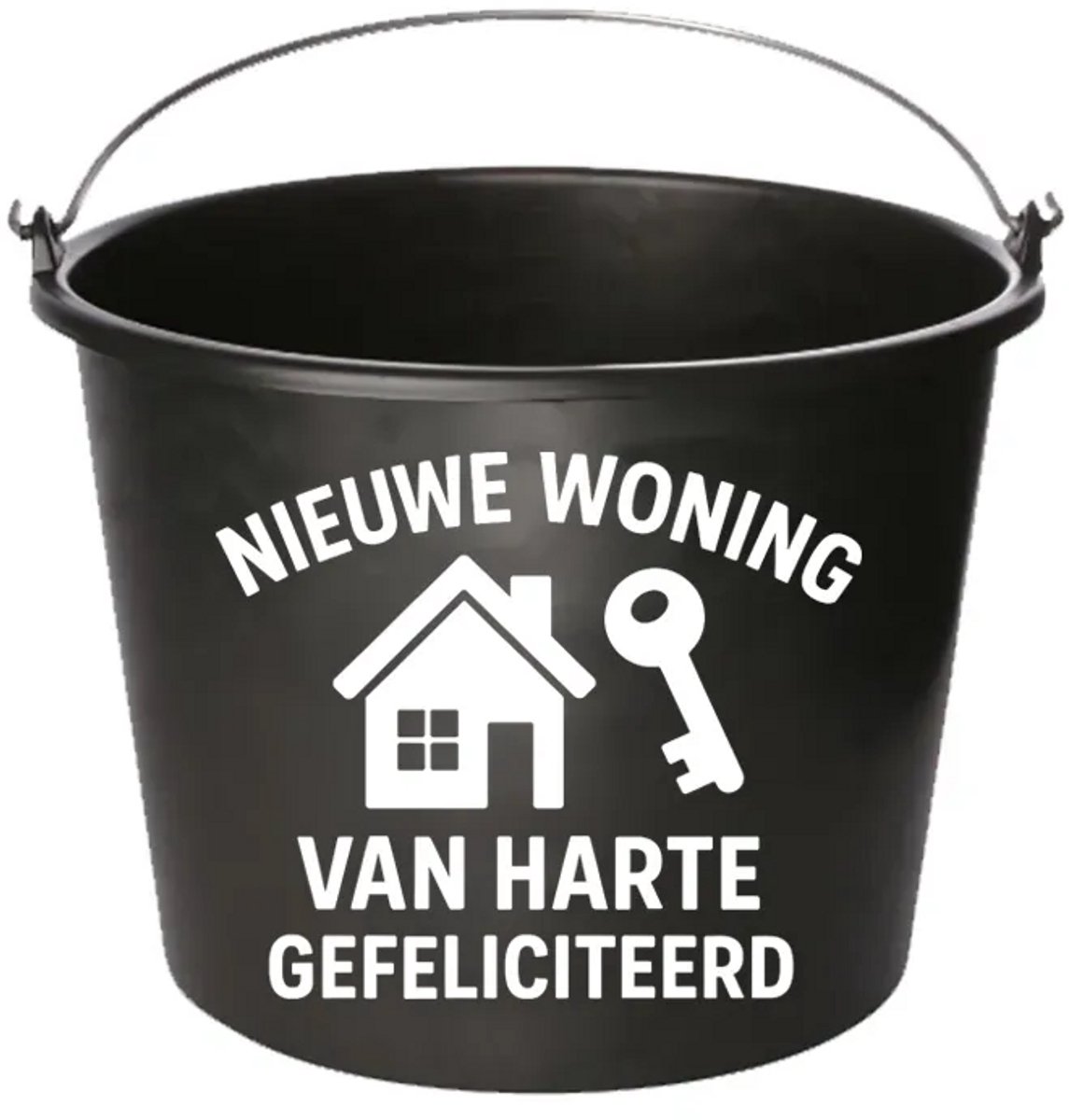 Emmer - Nieuwe woning gefeliciteerd - Cadeau emmer - met tekst - 12 liter - zwart