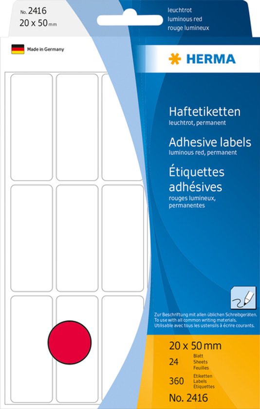 HERMA Vielzwecketiketten helderrood 20x50 mm Papier 360 St.