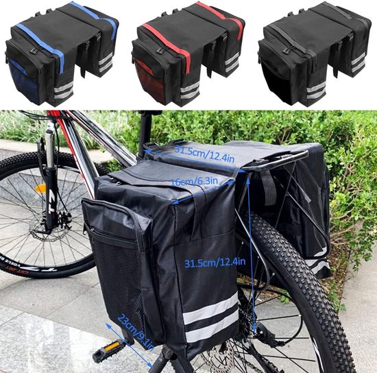 Fietstassen, elektrische fietstassen 30L waterdichte fietstas, dubbele achterdrager met reflecterende streep, voor woon-werkverkeer, reizen en picknick (rood) — afbeelding 2