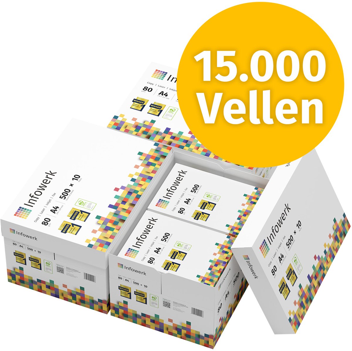 Infowerk Printerpapier kopieerpapier 15000 vellen 30 x 500 A4 80g premium wit testwinnaar PEFC