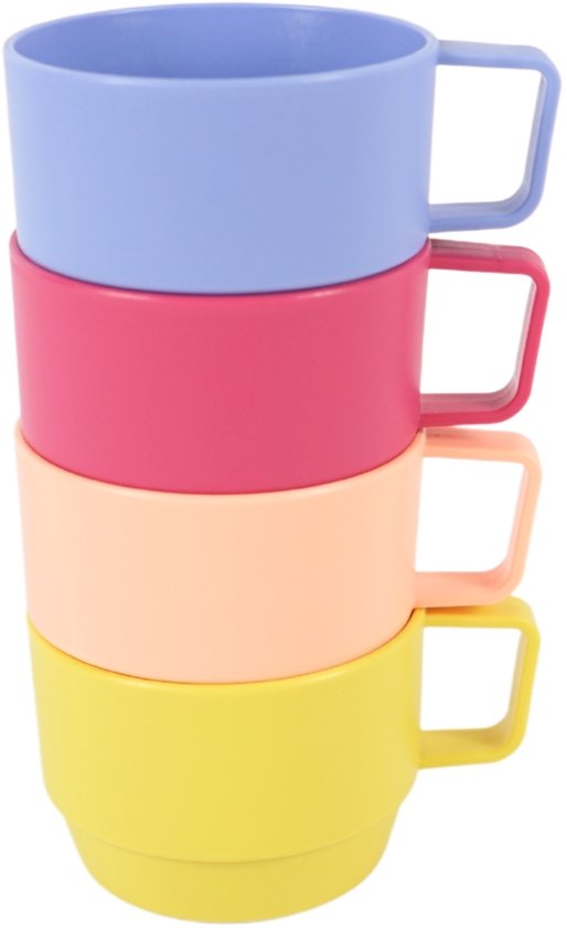 Norlander Serviesset – 4 Borden Ø 23,5 cm & 4 Bekers 300 ml – Meerkleurig – Stevig Kunststof – Geschikt voor Camping, Outdoor & Dagelijks Gebruik — afbeelding 4
