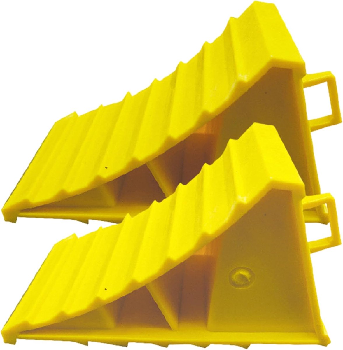2 stuks Heavy Duty Plastic Wielblokken Antislip Autobandenstoppers met handgrepen, draagbare veiligheidsblokken voor camper, aanhangwagen, vrachtwagen en caravan gebruik