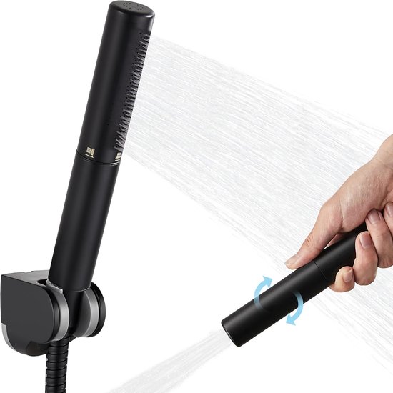 Douchette à main et pulvérisateur 2 en 1 en Messing - Douchette à main haute pression avec flexible et support ABS, pommeau de douche noir mat + support de douche