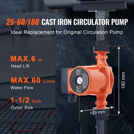 LPS25-6S-180 Circulatiepomp - 220 V, 92 W, 60 L/min, Warmwaterpomp, 1-1/2 Inch NPT Schroefdraad, 3-Snelheden Pomp, Stille werking voor Warmwater Systeem in Huis van Merkloos — afbeelding 4