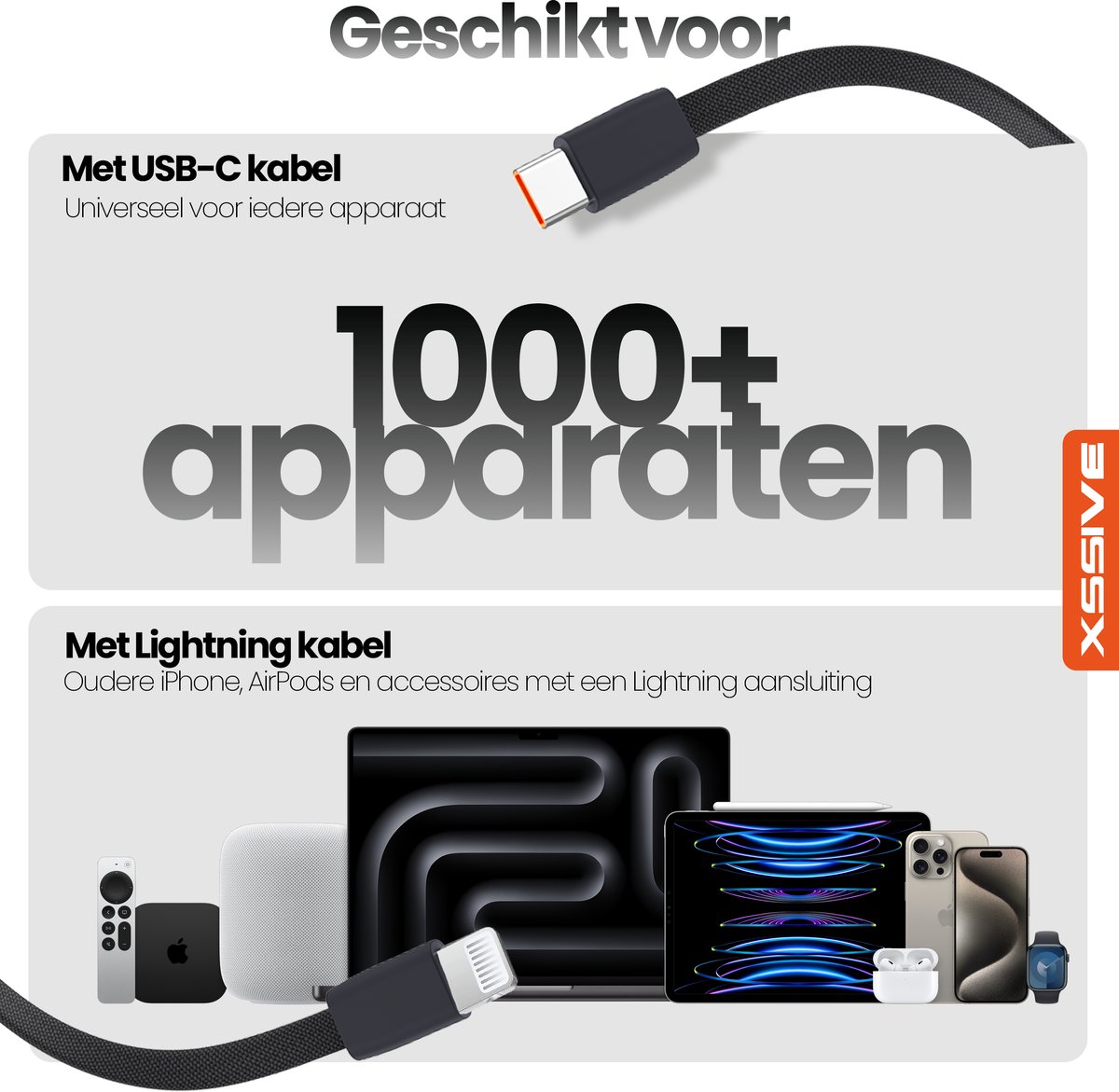 Xssive PB45 Powerbank 10000 mAh met Ingebouwde Kabels - afbeelding 2