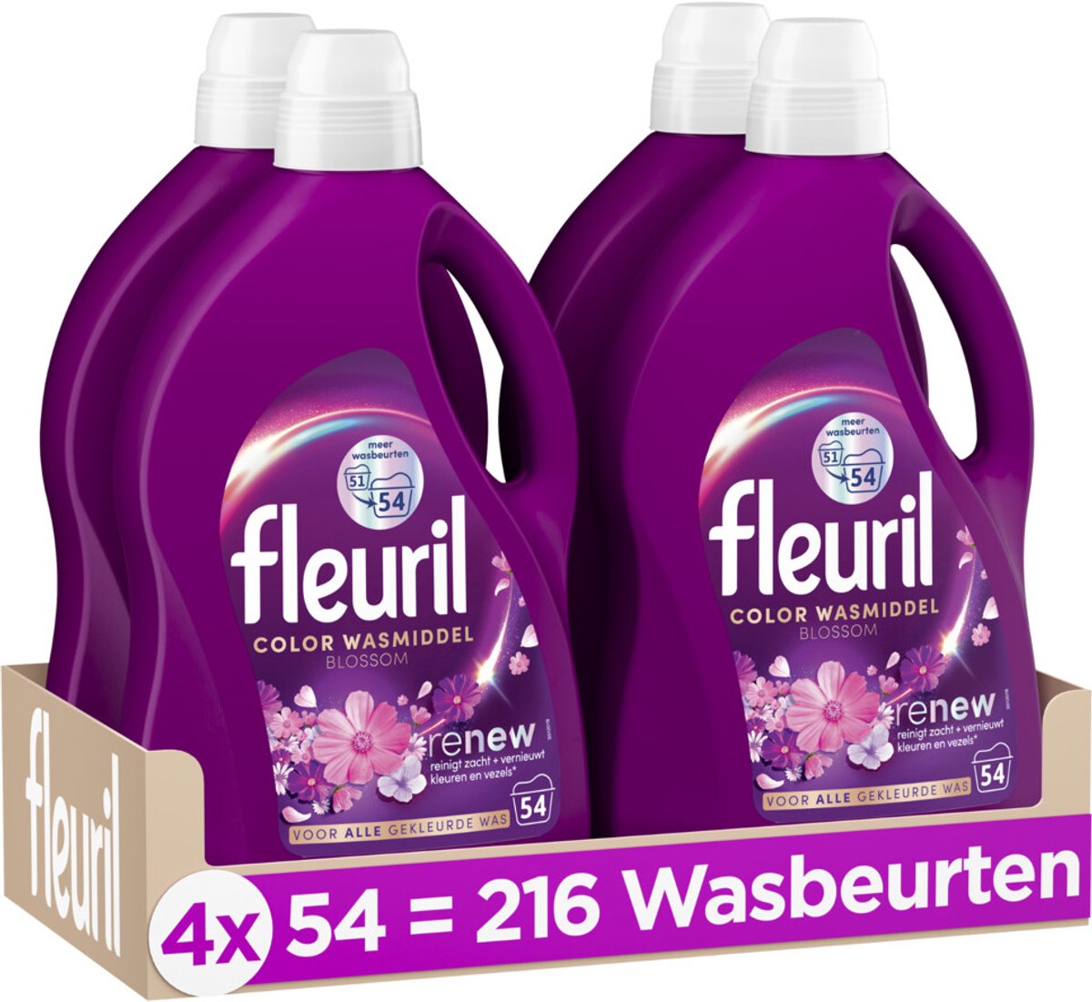 Goedkoopste 4x Fleuril Color Blossom Wasmiddel 54 wasbeurten 2,430 liter