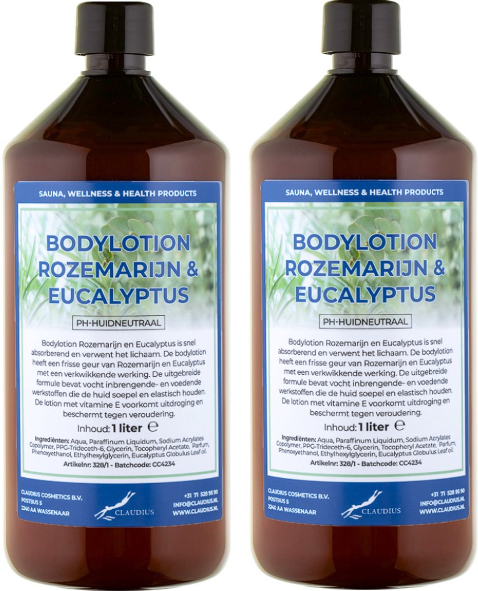 Bodylotion Rozemarijn & Eucalyptus 1 Liter - set van 2 stuks