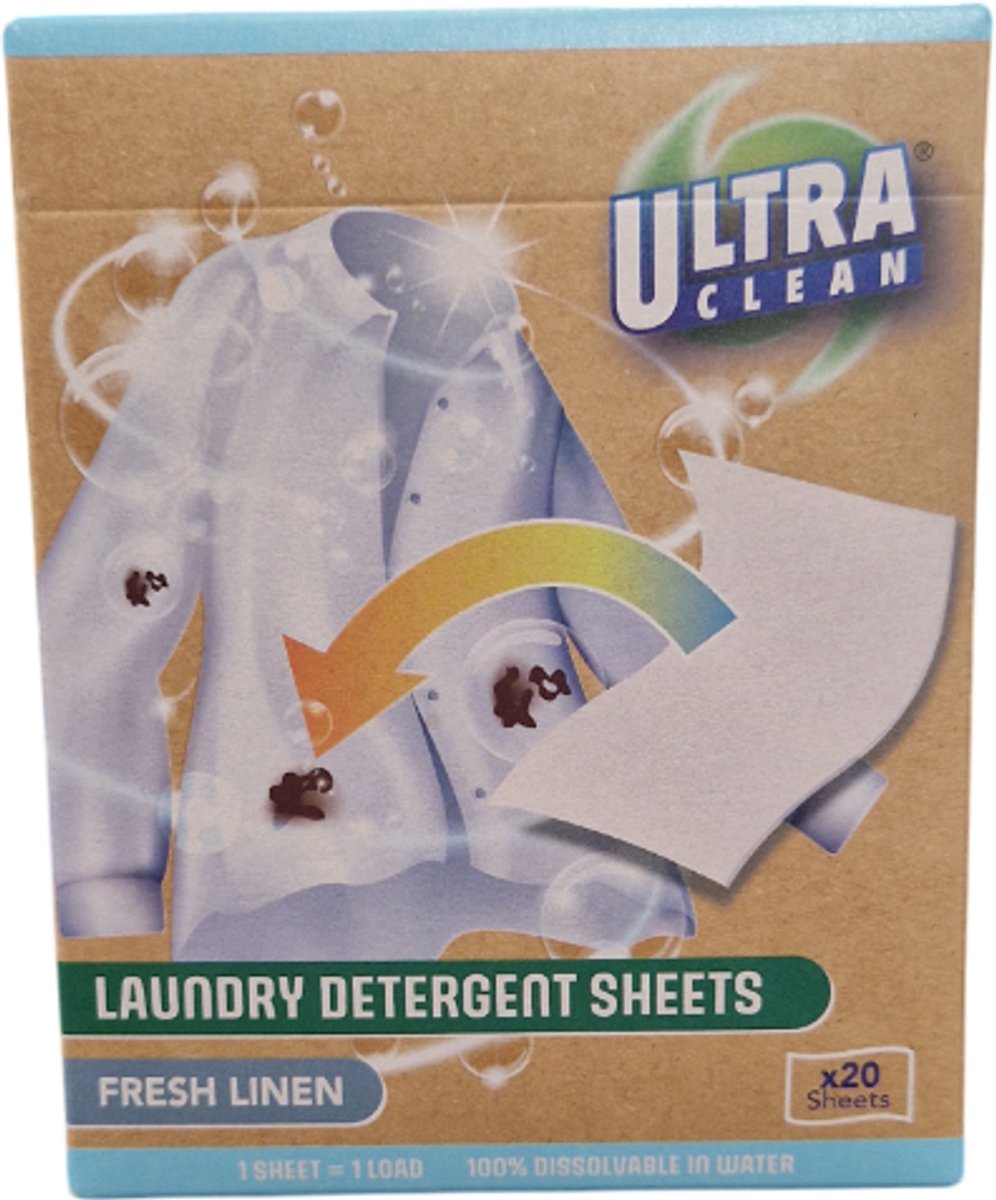 Ultra Clean - Wasmiddel - Oplosbare Wasdoekjes - 20 Stuks - Frisse Geur
