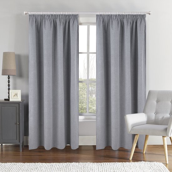 SB Line Verduisterend Gordijn – 140 x 260 cm – 100% Blackout – Met Plooiband – Grijs gemêleerd