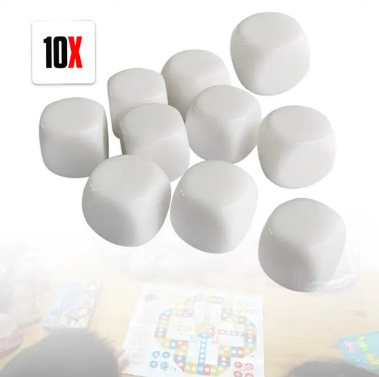 Lege Dobbelstenen – 1.6CM - Blanco Dobbelstenen - Witte Lege Dobbelstenen 10 Stuks