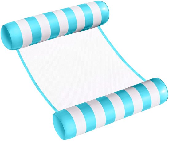 Waterhangmat - Luchtbed Zwembad - Luchtmatras opblaasbaar - Lichtblauw/wit streep - Zwembad/Strand - Waterspeelgoed - Vakantie