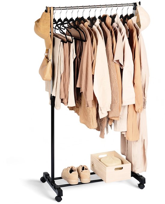 Portant à vêtements en métal Zwart sur Roues 140 cm - Porte-penderie - Tringle à vêtements - Cintre