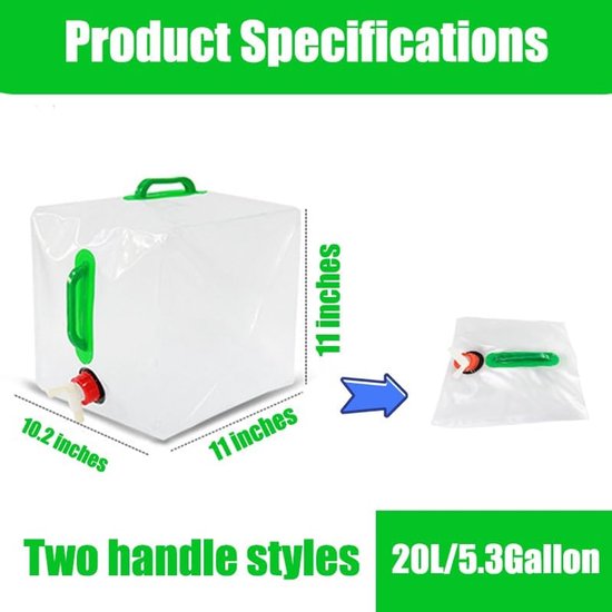 2 Sacs à Eau Pliables 10 Litres – PE Sans BPA, Poignée Renforcée – Camping, Randonnée, Voyage, Barbecue