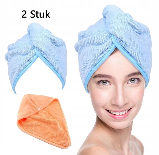 2x Microvezel Haarhanddoek – Sneldrogende Hoofddoek met Knoopsluiting | Lichtgewicht & Superabsorberend | Kleur Willekeurig