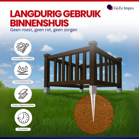 GEZU IMPEX Puntpaalhouder Verzinkt 71 × 71 × 750 mm – Inslag Paalhouder voor Pergola, Schutting en Carport